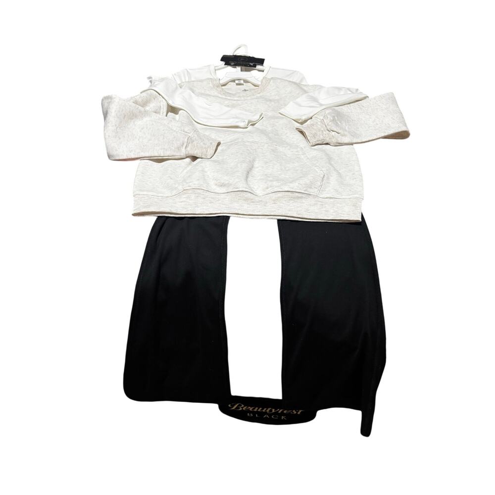 90Degree 12 set long sleeve white t cream sweatshirt black yoga flare pants NWT